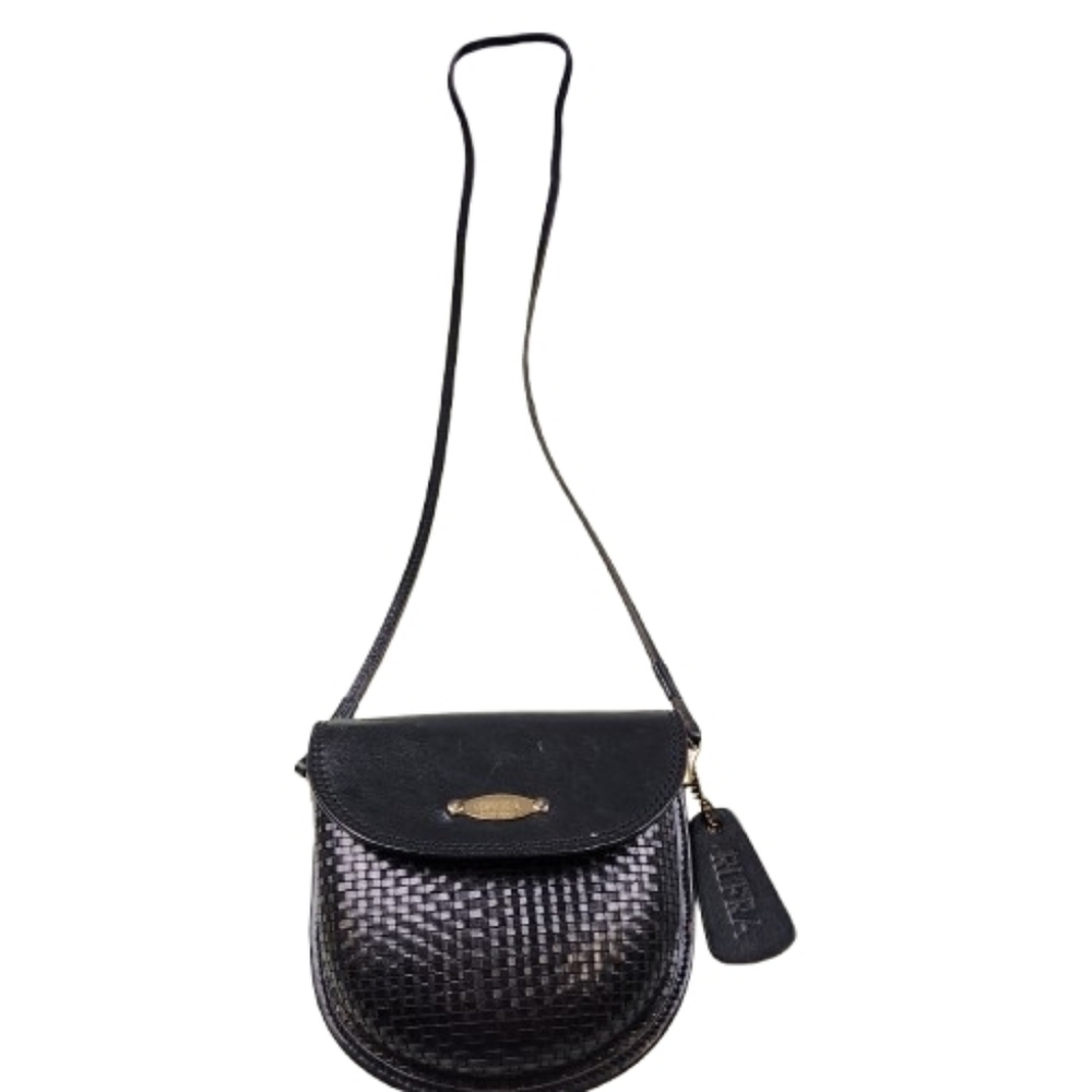 RUFRA Made In Italy Black Woven Small Purse Leather Gold Detail